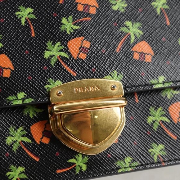 PRADA Shoulder Bag Leather Black Gold Auth - Picture 10 of 16